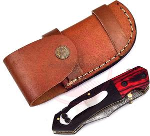 Cuchillos plegables de bolsillo hechos a mano de acero de Damasco \ cuchillo plegable de calidad premium con mango de madera y Funda de cuero - Product Image 5