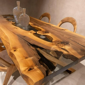 Mesa de Comedor Rectangular Moderna de Resina Epoxi Hecha a Mano de Lujo para Sala de Estar, con Cubierta de Madera de Acacia, Impermeable, para Aniversario o Cumpleaños - Product Image 4