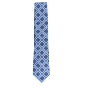 Cravatta Classica Casual da Uomo Perry Ellis Hendry Grid Tie Blu Navy in Seta e Lana Stampata Jacquard, Taglia Regolare, Confezionata in Scatola Regalo - Product Image 2