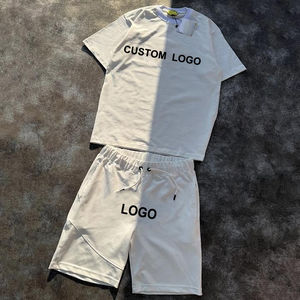 Ropa de calle de verano personalizada, trajes para correr, chándal de algodón 100% para hombres, Conjunto de camiseta y pantalones cortos con estampado de pantalla Puff de alta calidad - Product Image 5