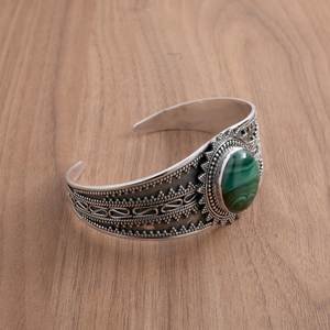 925 Sterling Silver Boho Green Malachite Bangle Wedding Gift for Her Gemstone <b>Kada</b> Bangle Fashionable Sterling Silver Bangle - Product Image 1