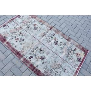 พรมขนสัตว์ลายดอกไม้วินเทจดอกไม้ทำด้วยมือสีชมพูเบจ3.2x5.8ฟุตงานปะติดพื้นยางลายนามธรรมสำหรับห้องโถงทางเข้าฤดูร้อน - Product Image 4