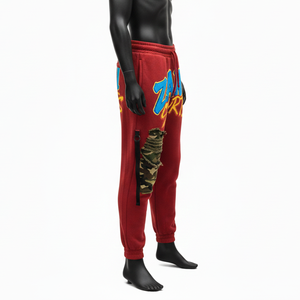 Men <b>Oversize</b> <b>Jogger</b> Pant Premium Cotton Polyester Fleece Red Camo Panel Screen Print Custom Logo men's <b>Jogger</b> Pant - Product Image 3