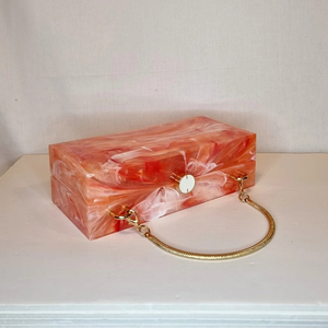 กระเป๋าคลัทช์หรูหราลายนกกระจอกเทศสีส้มปะการังกระเป๋าคลัทช์ทำจากอะคริลิคทำจากเรซินลายเคสหินอ่อนแข็งดีไซน์กะทัดรัด - Product Image 2