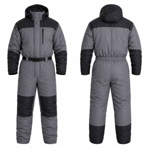 <b>Men</b> Winter Snowsuit Full Length Hooded Waterproof Casual Tracksuit With Side Pockets Gray <b>Black</b> Color Block Design - Product Image 1