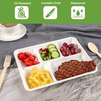 Barquettes alimentaires jetables 100% compostables à 5 compartiments en bagasse, assiettes biodégradables