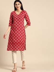 Kurta indien pakistanais kameez femmes ethniques pur coton motifs ethniques imprimés manches trois quarts - Product Image 3