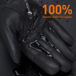 Gants thermiques en peau de mouton véritable pour homme, écran tactile, doigts entiers, hiver, chauds, doublés de cuir, pour le cyclisme, les fêtes, la conduite - Product Image 2