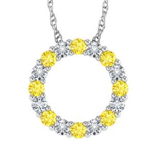 Pendentif en or blanc 14 carats avec diamants de laboratoire et pierres fantaisie jaunes et blanches alternées - Product Image 1