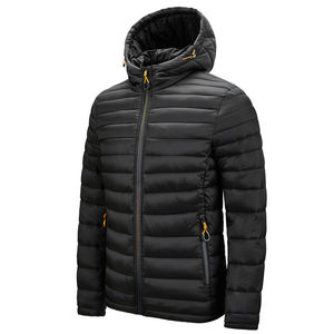 Wholesale Men Winter Formal <b>Puffer</b> <b>Jacket</b> Custom Polyester/Cotton Stand Collar Full Zipper Pocket <b>Thin</b> Style Solid Plain Color - Product Image 3