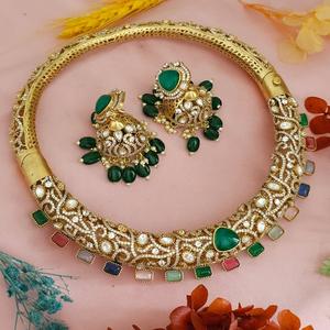 Ensemble de tour de cou en moissanite de haute qualité avec boucles d'oreilles pour mariage indien traditionnel pour femmes - Product Image 1