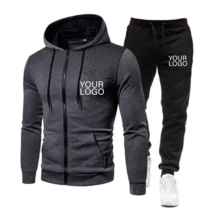 Ensemble de survêtement athlétique décontracté 2 pièces pour hommes Veste de course complète avec pantalon de survêtement à manches longues Sweat à capuche respirant pour les sports de plein air - Product Image 1
