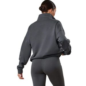 Sweat-shirt gris anthracite d'hiver à col montant zippé 1/4 pour femme, coupe oversize, manches longues, décontracté, respirant, éco-responsable - Product Image 2