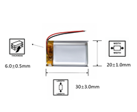 Baterai Lithium Polimer 602030-2 300mAh 3.7V 602030 2 Kabel Baterai Pengganti Kapasitas Tinggi Baterai Speaker Isi Ulang