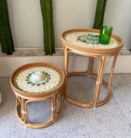 Ensemble de table basse et table de chevet en rotin, style bohème moderne, fait main, écologique, meubles de salon pour hôtel et chambre à coucher