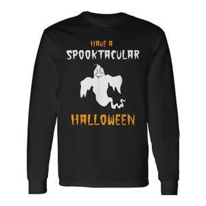 Faites une fête d'Halloween à souffler le souffle d'horreur avec notre t-shirt à manches longues fantôme de dessin animé, article promotionnel - Product Image 1