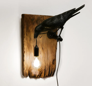 Crow Accent Lamp Halloween DriftWood Nautical Soporte hecho a mano Lámpara de alta calidad - Product Image 1
