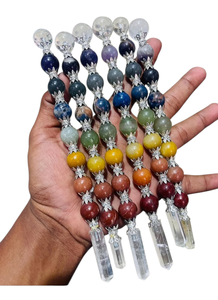 Baguette sphérique des sept chakras, mini baguette en cristal avec pointe en quartz clair pour la guérison spirituelle, l'équilibrage énergétique, le nettoyage de l'aura - Product Image 2