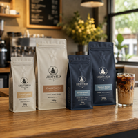 Sacs à café AT PACK personnalisés en Allemagne, en PE, 250g et 500g, avec valve et fermeture éclair refermable pour l'emballage de grains de café torréfiés