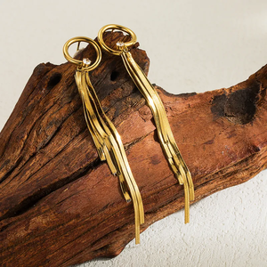 Elegantes y lujosos pendientes de gota de circón de acero inoxidable 304 chapados en oro de 18 quilates, accesorio Formal de Color sólido, Pendientes colgantes de moda - Product Image 1