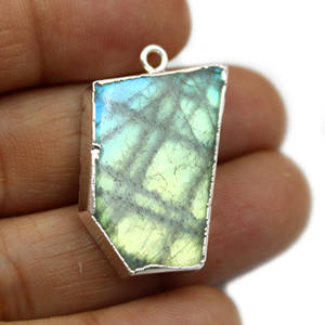 Conector de fabricación de collar de fianza individual electrochapado en plata, losa de labradorita Original, piedras preciosas, componentes para encontrar joyería DIY - Product Image 1