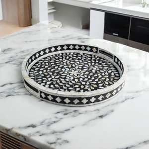 Bandeja con incrustaciones de hueso y resina hecha a mano Bandeja decorativa elegante para servir bebidas, aperitivos y regalos - Product Image 5