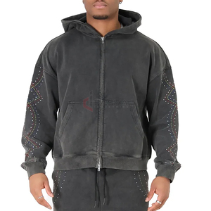 Sweat à capuche surdimensionné unisexe de haute qualité délavé à l'acide 100% coton polaire avec logo personnalisé pour hommes - Product Image 1