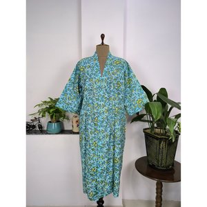 Bata de Casa Boho Estampada a Mano, Kimono Indio de Algodón Puro, Cubierta de Playa para Mamá y Maternidad, Color - Product Image 6