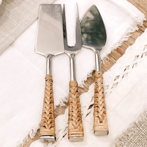 Cuchillo de queso de acero inoxidable de aspecto elegante con mango de ratán Cuchillos de acero inoxidable de alto pie Restaurante Fiesta decorativa - Product Image 1