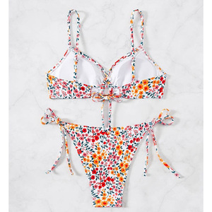 Bikini traje de baño con decoración de diamantes de imitación estilo sujetador para ropa de playa y tomar el sol patrón impreso - Product Image 1
