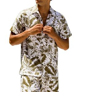 Ensemble chemise et short à imprimé hawaïen deux pièces respirant à manches courtes pour hommes Vêtements de plage décontractés d'été - Product Image 1