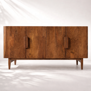 Solid Mango Wood <b>Sideboard</b> Brown | Japandi Minimalist Living Room <b>Storage</b> Cabinet | Natural Wood Furniture - Product Image 1