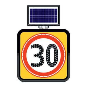 Señal de Tráfico Reflectante con Energía Solar de 60 x 60 cm, Señal de Advertencia de Velocidad Máxima de 30 km/h para Carreteras - Product Image 1