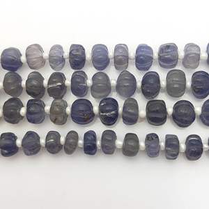 Iolite sculpté pierres précieuses citrouille perlée brins 8 pouces de long lâche pierre melon perle brin fournisseur de l'Inde - Product Image 5
