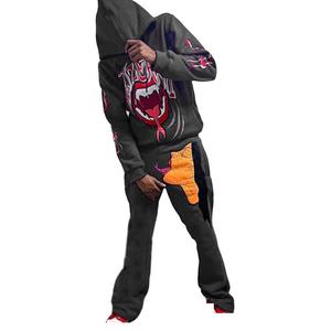 Streetwear <b>Oversized</b> Flared <b>Sweatpants</b> and Hoodie Sets Heavyweight Sweatsuit Flare Stacked Tracksuits for Men Custom Logo - Product Image 3
