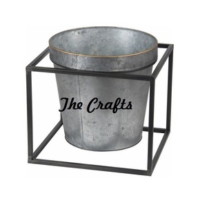 Galvanized Planter With Iron Stand High Quality Round Shape Flower Pot Planter For Garden <b>Decor</b> Accessories - Product Image 3