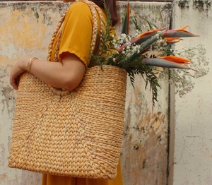 Bolso de hombro de jacinto de agua de estilo Vintage duradero hecho a mano con conveniente dos asas cierre abierto decoración Floral para mujer - Product Image 3