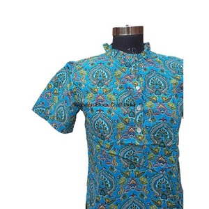 Nouveau haut tunique décontracté à col montant et manches courtes, coupe moderne, imprimé floral doux, 100% coton pour femme - Product Image 3