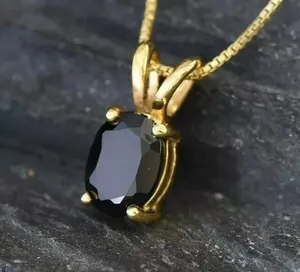 สร้อยคอประดับเพชรสีดำรูปวงรีทำจากทองเหลือง14K จี้ผู้หญิงจำลอง1.00Ct - Product Image 1