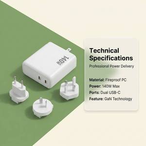 อะแดปเตอร์ชาร์จเร็ว 140W GaN USB-C 2 พอร์ต PD 3.1 พร้อมปลั๊กเปลี่ยนได้ EU/UK/AU/US สำหรับ <span class=keywords><strong>iPhone</strong></span> 17 - Product Image 4