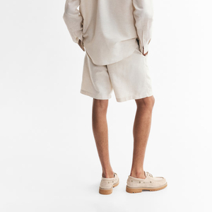 Shorts en lin pour homme, taille mi-haute, fermeture boutonnée, respirant, décontracté, tissu tissé, beige - Product Image 4