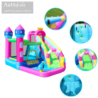 Structure gonflable avec toboggan, coutures renforcées, mur d'escalade intégré, filet de sécurité, pour usage extérieur, utilisation humide ou sèche
