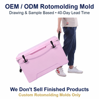 Moule de rotomoulage personnalisé OEM ODM 75QT, glacière à roulettes rose, grande glacière rotomoulée pour l'extérieur, directement de l'usine