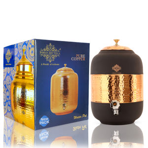 IndianArtVilla Handmade Pure Copper <b>Water</b> Dispenser Pot in Hammered Design for Storage & Drinking - Product Image 6