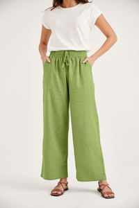 Meilleur pantalon en lin unisexe pour le printemps, pantalon de survêtement ample à jambes larges et taille XL pour dames, logo élastique, décontracté, été, acheteurs en gros - Product Image 3