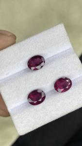 Juego Certificado de 3 Piedras de Rodolita Natural de 9x7 mm, Corte Ovalado, Color Granate Lechoso, Excelente Calidad de Color, Piedras Preciosas Sueltas de 6.98 Quilates - Product Image 5