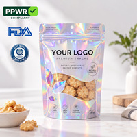 Sachets Doypack Métalliques Holographiques Personnalisés avec Fermeture Éclair, Emballage Flexible Imprimé pour Biscuits, Noix et Snacks Premium