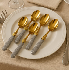 Couverts en métal argenté manche en métal Table à manger Couverts de service très exigeants Cuillère Fourchette Serveur à salade - Product Image 4