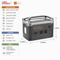 Station d'alimentation portable à batterie solaire 1000W, capacité nominale 1209Wh, batterie LiFePO4, onduleur à onde sinusoïdale pure pour stockage d'énergie domestique