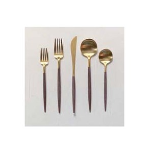 Best Selling Stainless Steel Gold Polished Restaurant Dinner With Pinkish Brown Round Sharp end Handle Wedding Set - Product Image 1